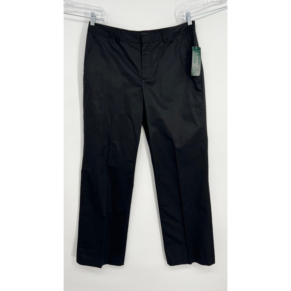 Lauren Ralph Lauren Classic Straight Leg Pants Women Plus Sz 14 Black Cotton NEW